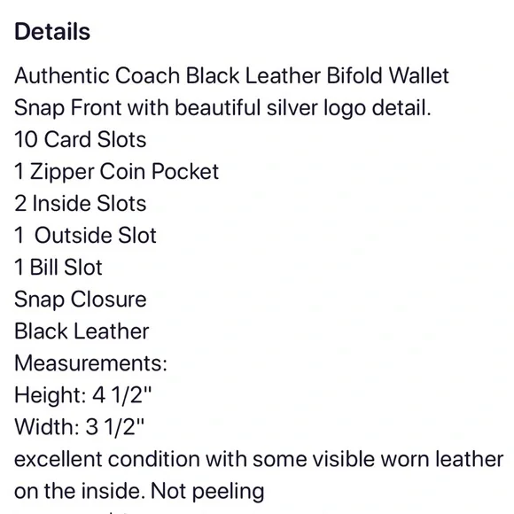 Coach Black Leather Bifold Wallet.. Not New.. only worn a few times.. - Picture 10 of 10